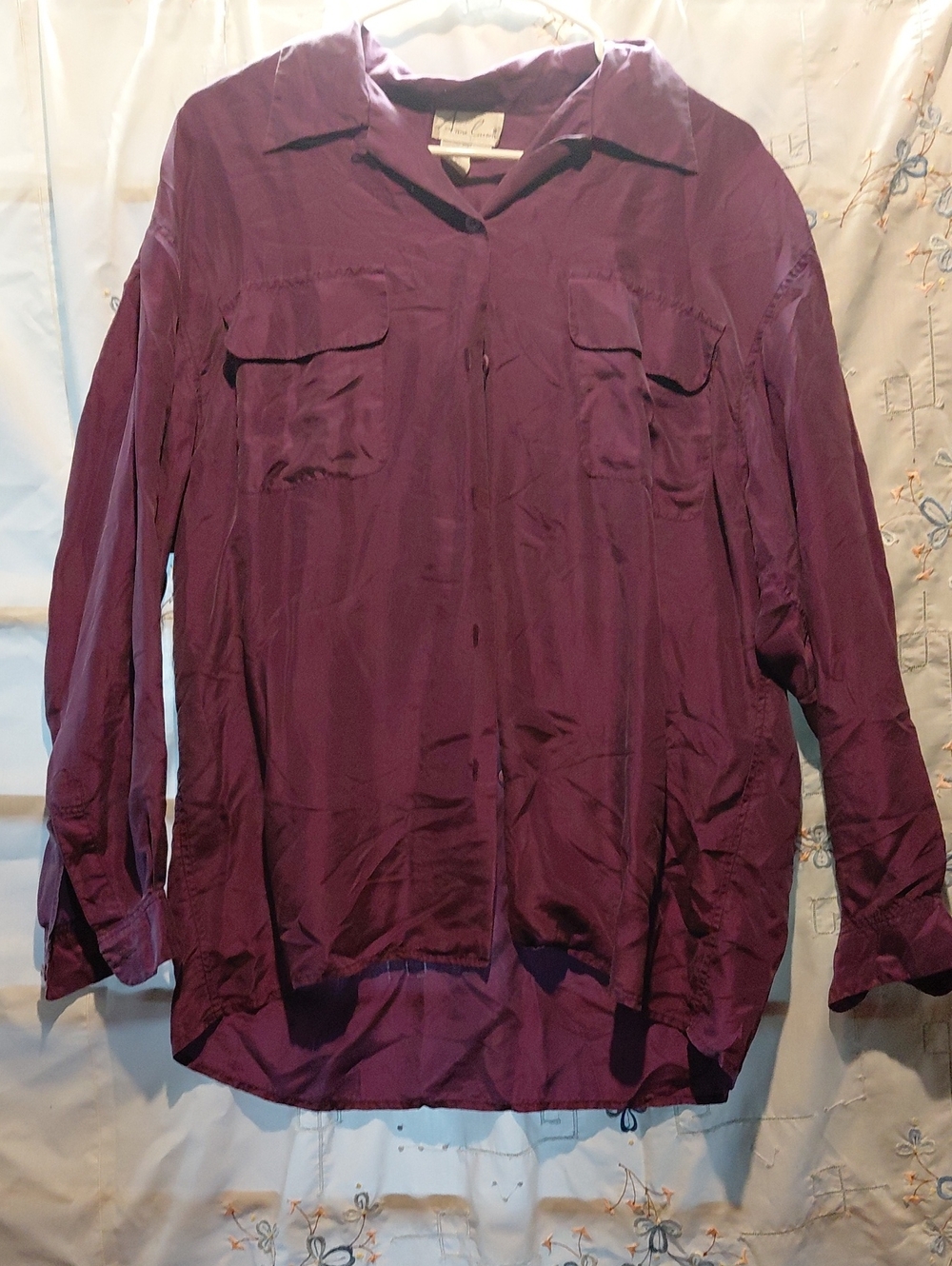 Anne Carson Deep Plum Button-Down Shirt with Chest Pockets